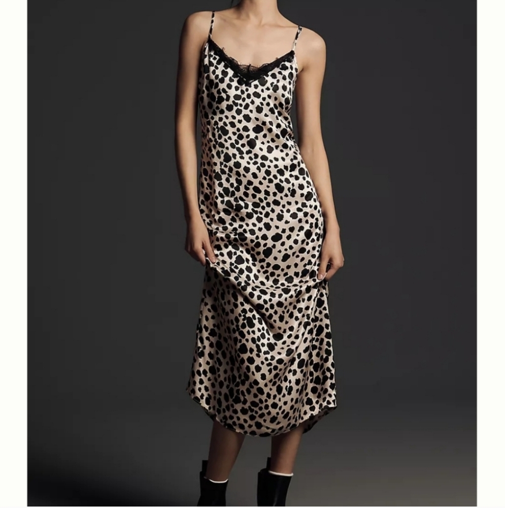 Anthropology Elegant Lace Satin Leo Dot Midi Dress